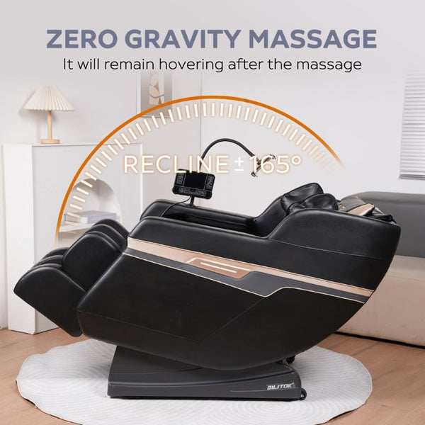 English Elm Massage Recliner Chair Zero Gravity Full Body Airbag Therapy with Bluetooth Audio Black W1875P536923