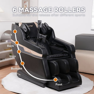 English Elm Massage Recliner Chair Zero Gravity Full Body Airbag Therapy with Bluetooth Audio Black W1875P536923