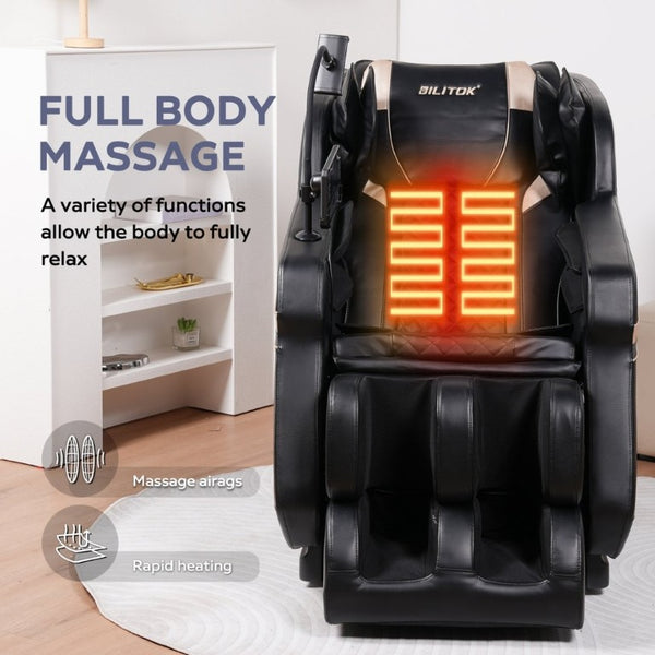 English Elm Massage Recliner Chair Zero Gravity Full Body Airbag Therapy with Bluetooth Audio Black W1875P536923