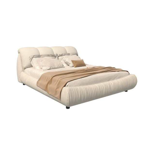 English Elm King Upholstered Platform Bed Pleated Polyester Headboard Pine Slat Frame No Box Spring W1885P192584