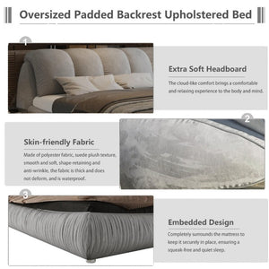 English Elm King Upholstered Platform Bed Pleated Polyester Headboard Pine Slat Frame No Box Spring W1885P192584