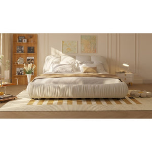 English Elm King Upholstered Platform Bed Pleated Polyester Headboard Pine Slat Frame No Box Spring W1885P192584