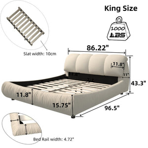 English Elm King Upholstered Platform Bed Pleated Polyester Headboard Pine Slat Frame No Box Spring W1885P192584