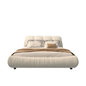 English Elm King Upholstered Platform Bed Pleated Polyester Headboard Pine Slat Frame No Box Spring W1885P192584