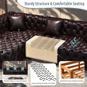 English Elm Faux Leather Modular Sectional Sofa with Italian Button Tufted Design and 26 Layouts Brown W1885P509995