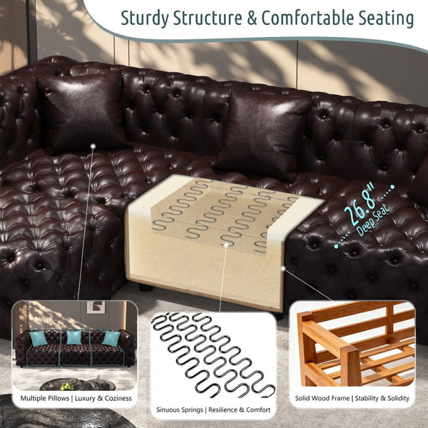 English Elm Faux Leather Modular Sectional Sofa with Italian Button Tufted Design and 26 Layouts Brown W1885P509995