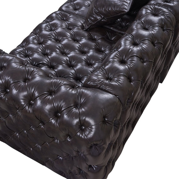 English Elm Faux Leather Modular Sectional Sofa with Italian Button Tufted Design and 26 Layouts Brown W1885P509995