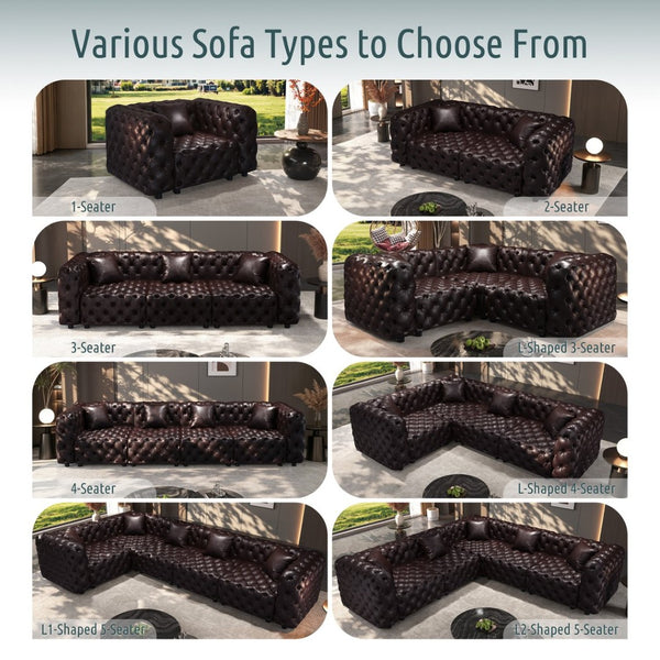 English Elm Faux Leather Modular Sectional Sofa with Italian Button Tufted Design and 26 Layouts Brown W1885P509995