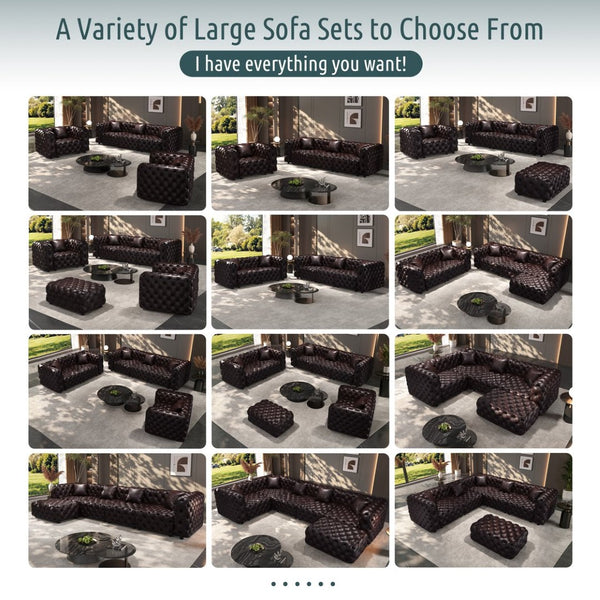 English Elm Faux Leather Modular Sectional Sofa with Italian Button Tufted Design and 26 Layouts Brown W1885P509995