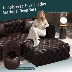 English Elm Faux Leather Modular Sectional Sofa with Italian Button Tufted Design and 26 Layouts Brown W1885P509995