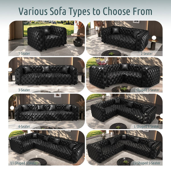English Elm Faux Leather Modular Sectional Sofa with Italian Button Tufted Design and 26 Layouts Black W1885P510000