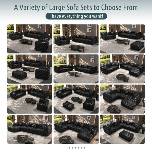 English Elm Faux Leather Modular Sectional Sofa with Italian Button Tufted Design and 26 Layouts Black W1885P510000