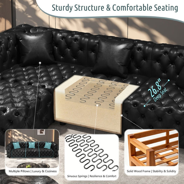 English Elm Faux Leather Modular Sectional Sofa with Italian Button Tufted Design and 26 Layouts Black W1885P510000