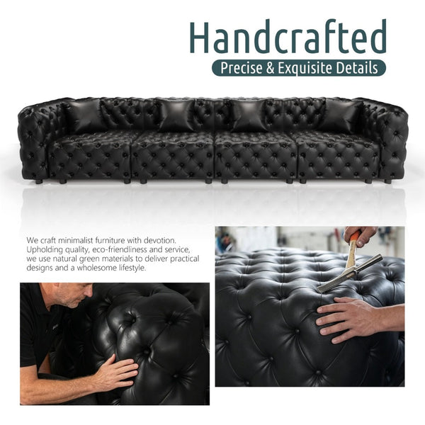 English Elm Faux Leather Modular Sectional Sofa with Italian Button Tufted Design and 26 Layouts Black W1885P510000