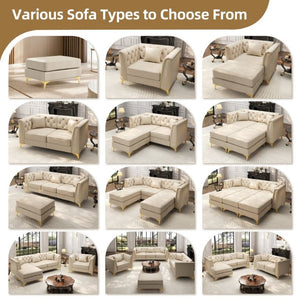 English Elm Light Luxury Faux Leather Chesterfield Ottoman Tufted Modular Footrest for Living Room Beige White W1885P528782