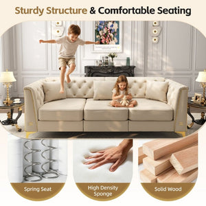 English Elm Light Luxury Faux Leather Chesterfield Ottoman Tufted Modular Footrest for Living Room Beige White W1885P528782