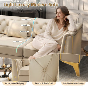 English Elm Light Luxury Faux Leather Chesterfield Ottoman Tufted Modular Footrest for Living Room Beige White W1885P528782