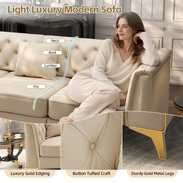 English Elm Light Luxury Faux Leather Chesterfield Ottoman Tufted Modular Footrest for Living Room Beige White W1885P528782