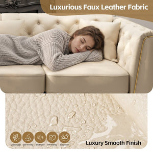 English Elm Light Luxury Faux Leather Chesterfield Ottoman Tufted Modular Footrest for Living Room Beige White W1885P528782
