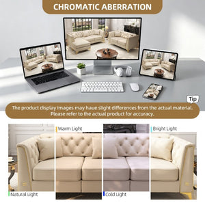 English Elm Light Luxury Faux Leather Chesterfield Ottoman Tufted Modular Footrest for Living Room Beige White W1885P528782