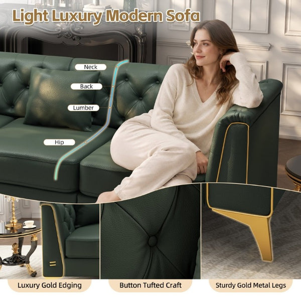 English Elm Light Luxury Faux Leather Chesterfield Ottoman Tufted Modular Footrest for Living Room Green W1885P528783