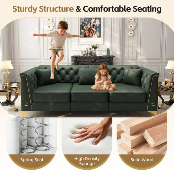 English Elm Light Luxury Faux Leather Chesterfield Ottoman Tufted Modular Footrest for Living Room Green W1885P528783