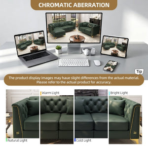 English Elm Light Luxury Faux Leather Chesterfield Ottoman Tufted Modular Footrest for Living Room Green W1885P528783