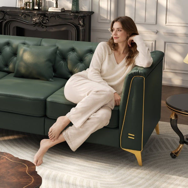 English Elm Light Luxury Faux Leather Chesterfield Ottoman Tufted Modular Footrest for Living Room Green W1885P528783