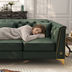 English Elm Light Luxury Faux Leather Chesterfield Ottoman Tufted Modular Footrest for Living Room Green W1885P528783