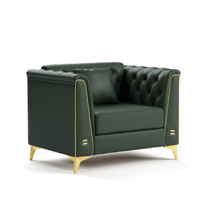 English Elm 40.1 Inch Faux Leather Chesterfield Accent Chair with Button Tufting and Metal Legs Green W1885P528785
