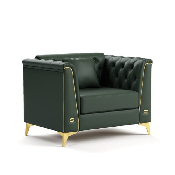 English Elm 40.1 Inch Faux Leather Chesterfield Accent Chair with Button Tufting and Metal Legs Green W1885P528785