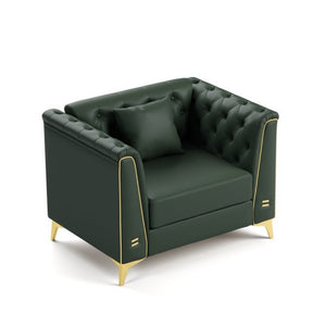 English Elm 40.1 Inch Faux Leather Chesterfield Accent Chair with Button Tufting and Metal Legs Green W1885P528785