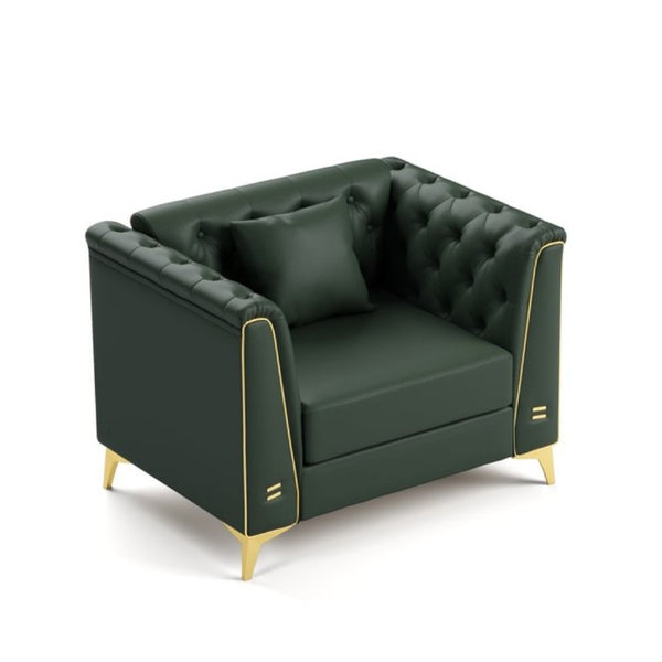 English Elm 40.1 Inch Faux Leather Chesterfield Accent Chair with Button Tufting and Metal Legs Green W1885P528785