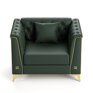 English Elm 40.1 Inch Faux Leather Chesterfield Accent Chair with Button Tufting and Metal Legs Green W1885P528785