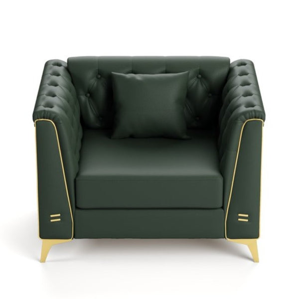 English Elm 40.1 Inch Faux Leather Chesterfield Accent Chair with Button Tufting and Metal Legs Green W1885P528785