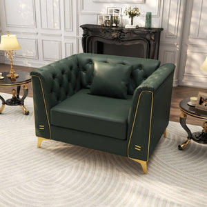 English Elm 40.1 Inch Faux Leather Chesterfield Accent Chair with Button Tufting and Metal Legs Green W1885P528785