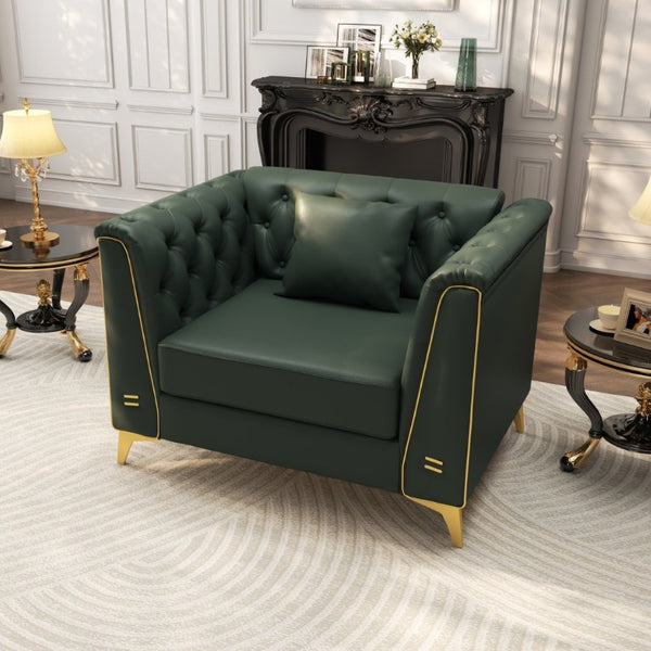 English Elm 40.1 Inch Faux Leather Chesterfield Accent Chair with Button Tufting and Metal Legs Green W1885P528785