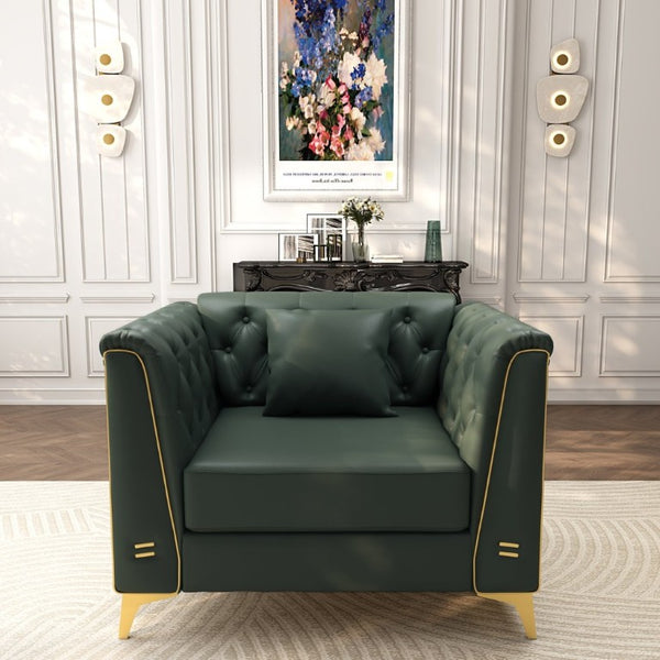 English Elm 40.1 Inch Faux Leather Chesterfield Accent Chair with Button Tufting and Metal Legs Green W1885P528785