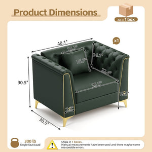 English Elm 40.1 Inch Faux Leather Chesterfield Accent Chair with Button Tufting and Metal Legs Green W1885P528785