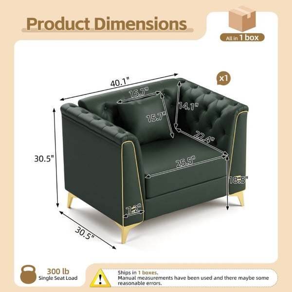 English Elm 40.1 Inch Faux Leather Chesterfield Accent Chair with Button Tufting and Metal Legs Green W1885P528785
