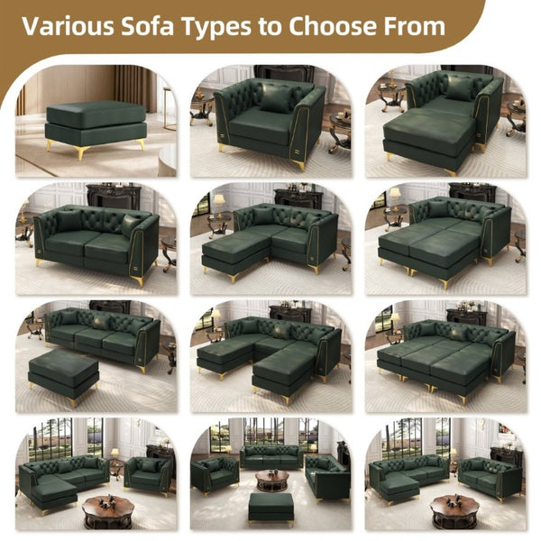 English Elm 40.1 Inch Faux Leather Chesterfield Accent Chair with Button Tufting and Metal Legs Green W1885P528785