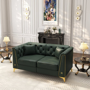 English Elm 61.8 Inch Faux Leather Chesterfield Loveseat with Tufted Back and Metal Trimmed Arms Green W1885P528787