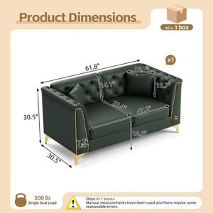 English Elm 61.8 Inch Faux Leather Chesterfield Loveseat with Tufted Back and Metal Trimmed Arms Green W1885P528787