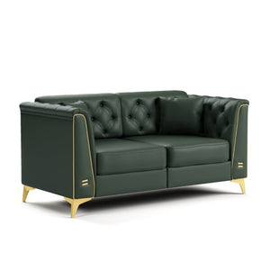 English Elm 61.8 Inch Faux Leather Chesterfield Loveseat with Tufted Back and Metal Trimmed Arms Green W1885P528787
