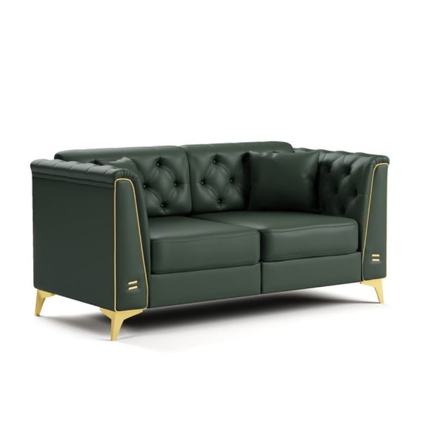 English Elm 61.8 Inch Faux Leather Chesterfield Loveseat with Tufted Back and Metal Trimmed Arms Green W1885P528787