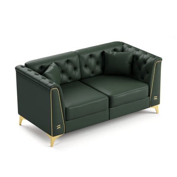 English Elm 61.8 Inch Faux Leather Chesterfield Loveseat with Tufted Back and Metal Trimmed Arms Green W1885P528787