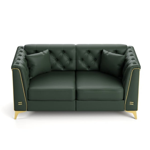English Elm 61.8 Inch Faux Leather Chesterfield Loveseat with Tufted Back and Metal Trimmed Arms Green W1885P528787