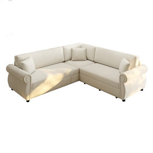 English Elm 88.2L-Shaped Chenille Sectional Sleeper Sofa with Nailhead Trim for Living Room Beige/White W1885S00244