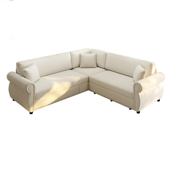 English Elm 88.2L-Shaped Chenille Sectional Sleeper Sofa with Nailhead Trim for Living Room Beige/White W1885S00244