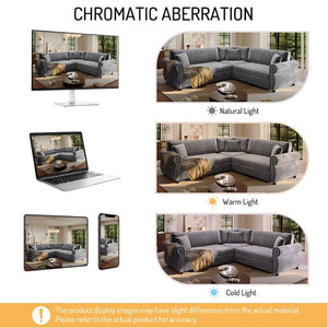 English Elm 88.2L-Shaped Chenille Sectional Sleeper Sofa with Nailhead Trim for Living Room Light Grey W1885S00245